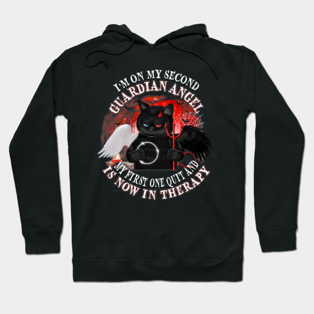 I'm On My Second Guardian Angel Black Cat Hoodie by FogHaland86